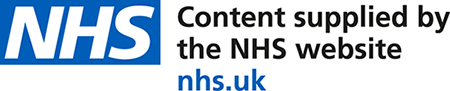 Logo with the words NHS in blue and Content supplied by the NHS Website nhs.uk
